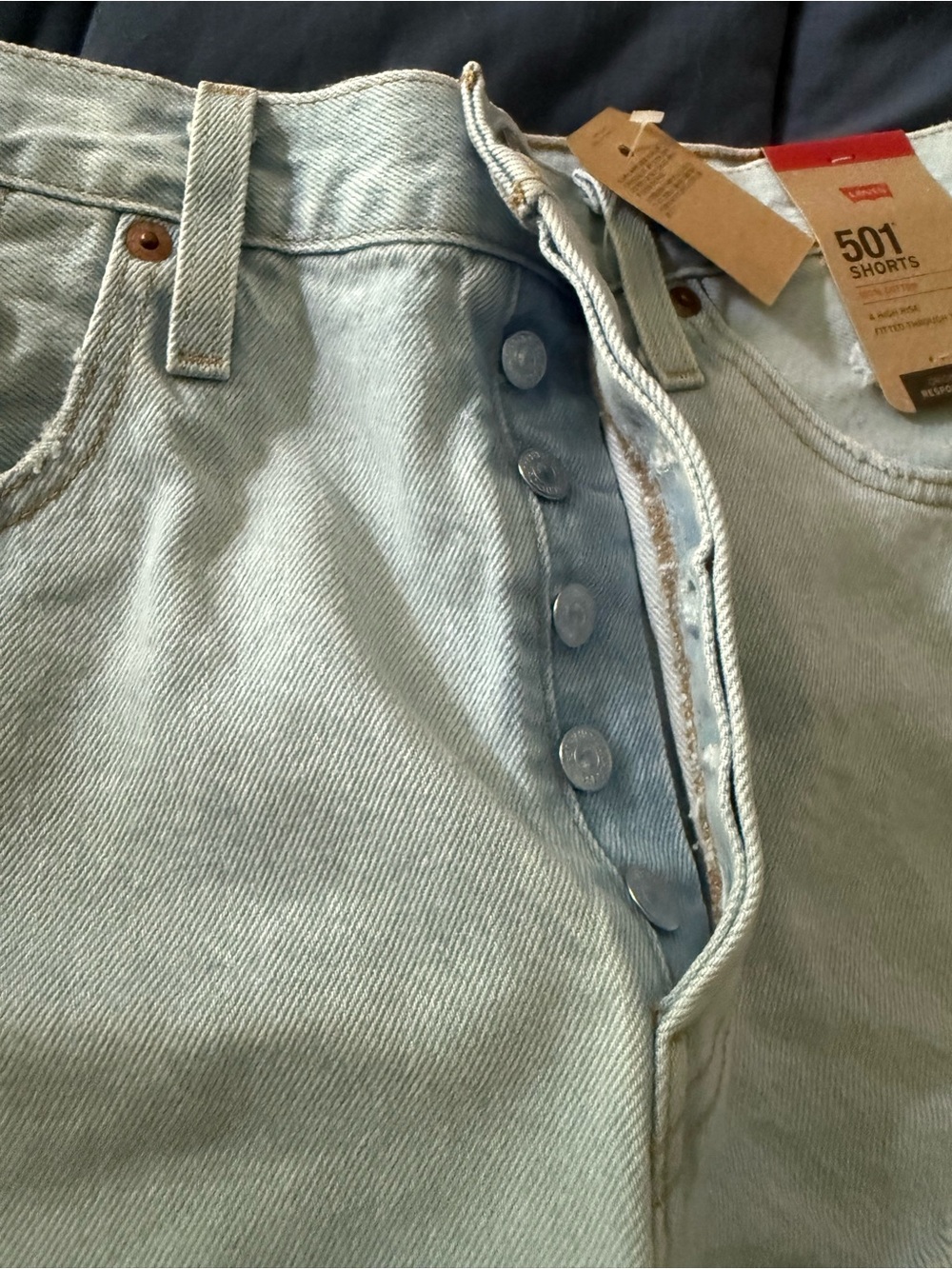 Levi's Light Blue Distressed High-Rise Jean Shorts - Picture 2 of 7